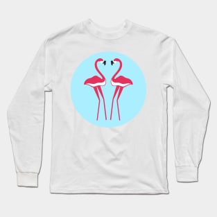 pair of pink flamingos on turquoise background Long Sleeve T-Shirt